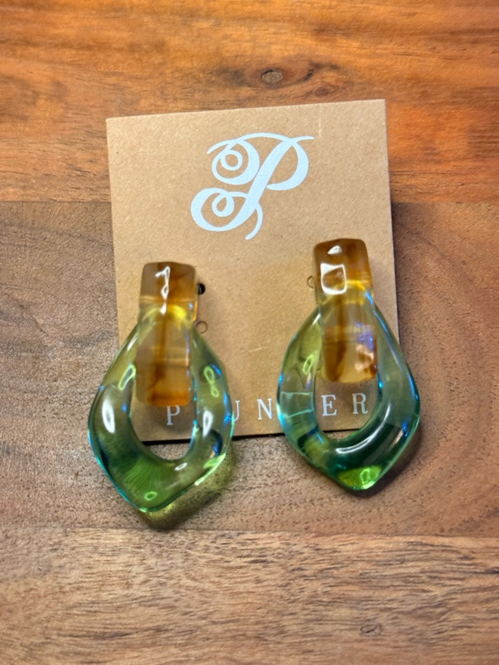 Plunder Green and Amber Hoop Drop Earrings